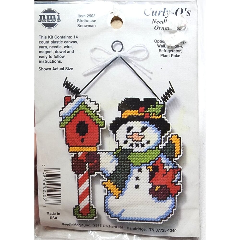 NOS NMI Needlemagic, Inc Christmas Birdhouse Snowman Curly-Q's Needlepoint Ornam